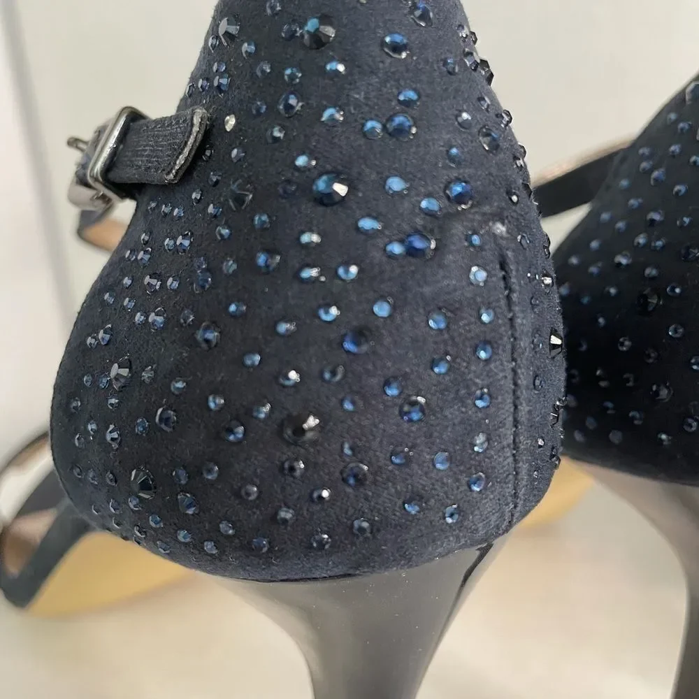 ALFANI DEEP BLUE SANDAL STRAPPY HEELS WITH GLITZ‎